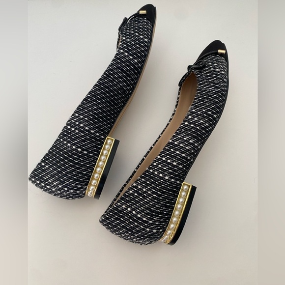 Karl Lagerfeld Nantes 2 Black & White Tweed Ballet Flats with Pearl Heel Size 6 - Picture 5 of 5